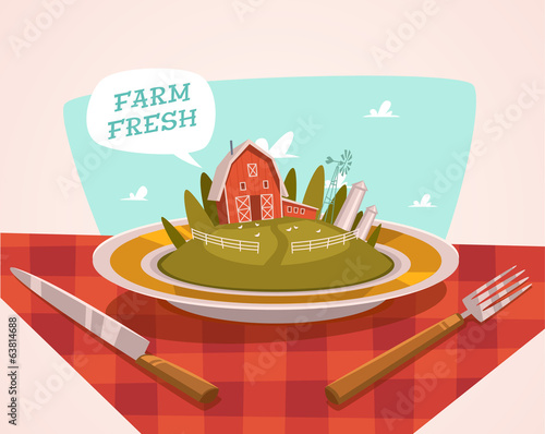 Farm fresh. Organic food. Retro style vector illustration.