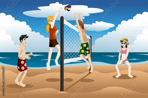 People playing beach volleyball
