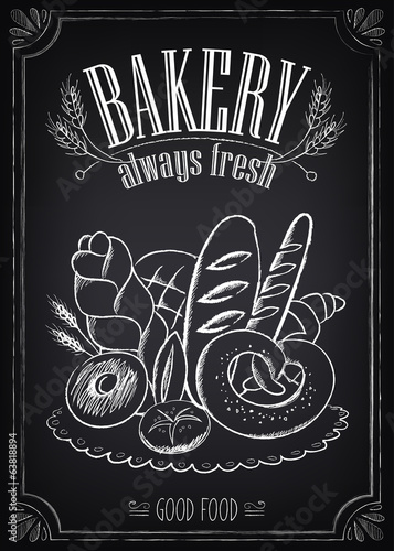 Vintage Bakery Poster with pastry. Freehand drawing