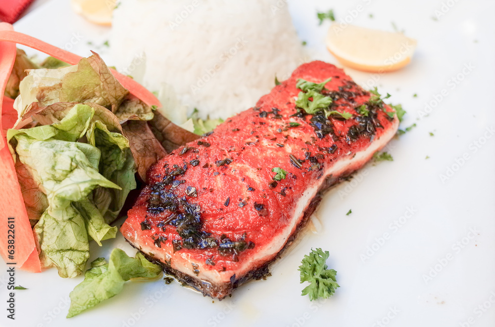 french cuisine dish with tomato and salmon french cuisine dish with tomato and salmon