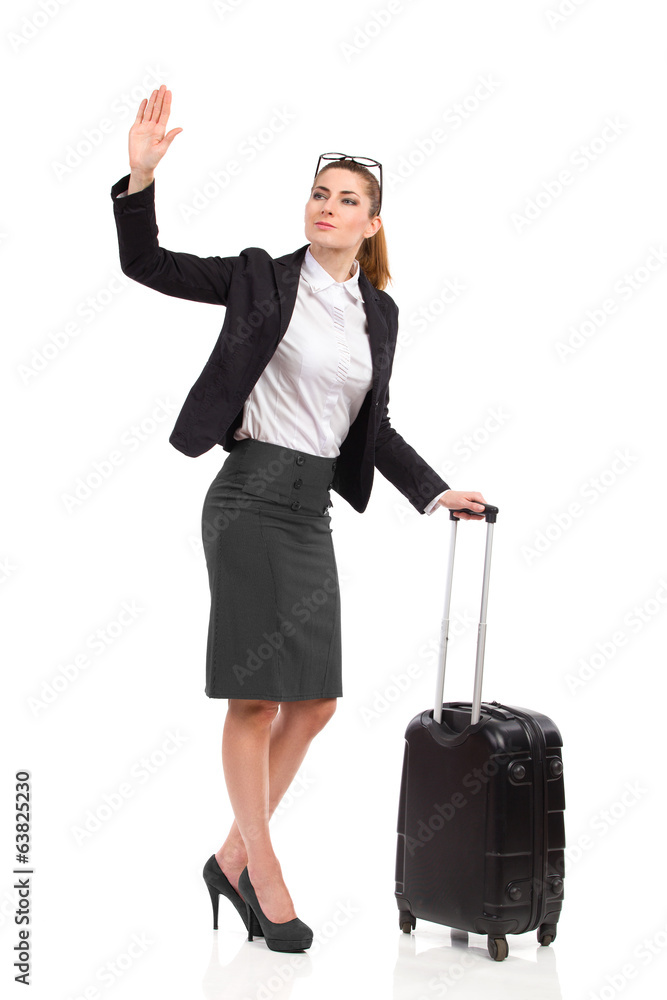 Businesswoman waving hand. Businesswoman waving hand.