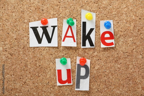 Obraz na płótnie Wake Up letters on a cork notice board