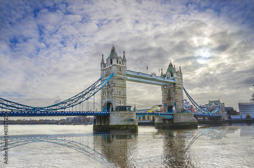Tower Bridge in the morning, London, UK with dramatic sky