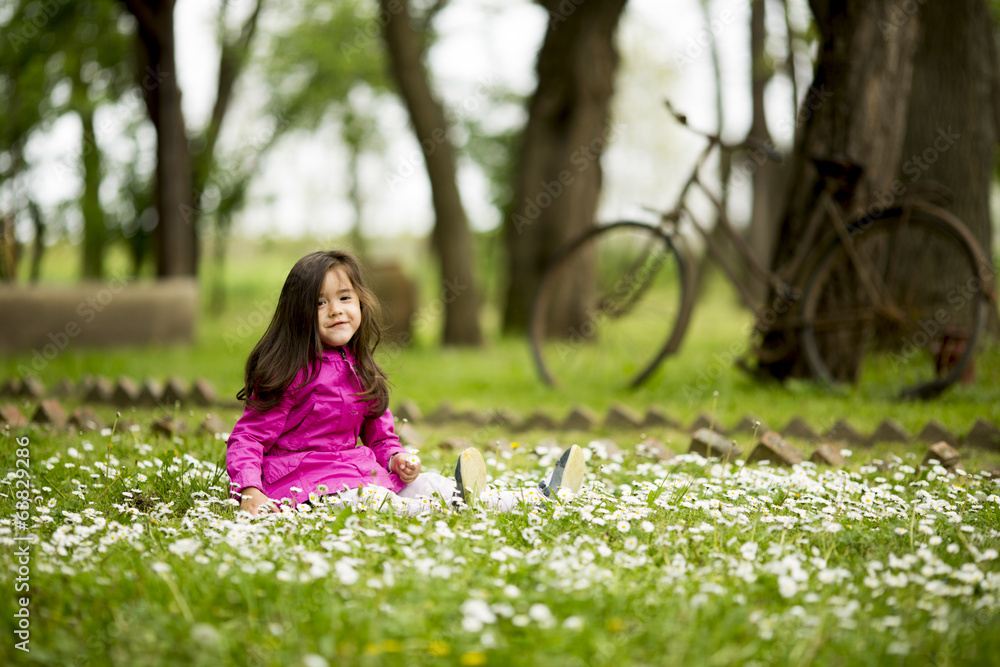 Little girl in the spring field Little girl in the spring field