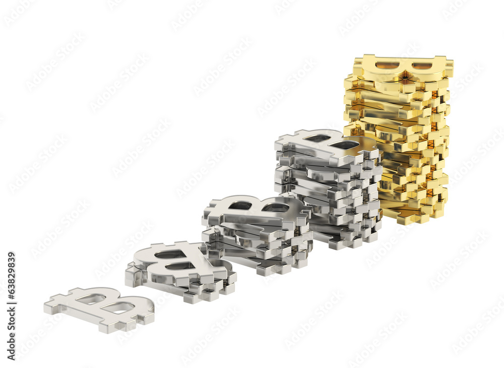 Stacks of bitcoin signs isolated Stacks of bitcoin signs isolated