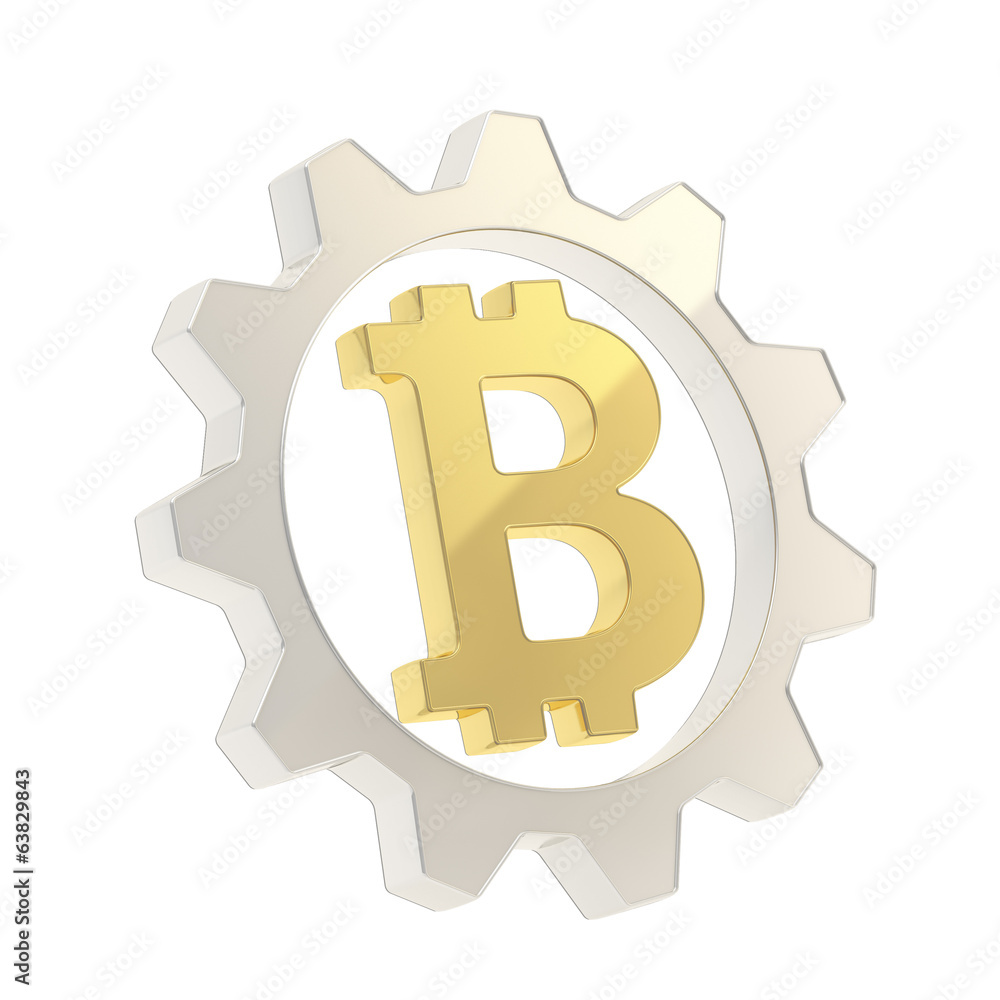 Bitcoin sign inside of a cogwheel gear isolated Bitcoin sign inside of a cogwheel gear isolated