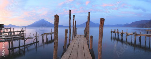 Pier on the Atitlan Lake in Guatemala at Sunrise photo