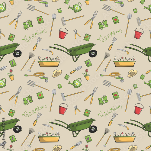 Garden tools seamless pattern