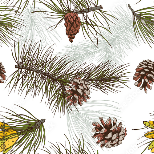 Pine branches colored seamless pattern