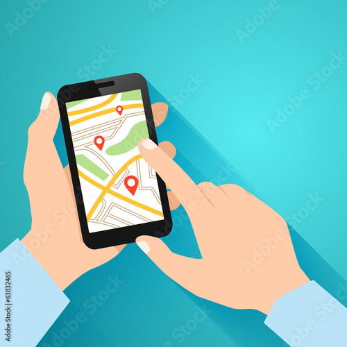 Hands with smartphone poster