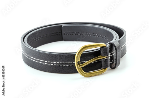 Black leather belt isolated white background