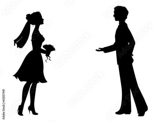Silhouettes of bride and groom