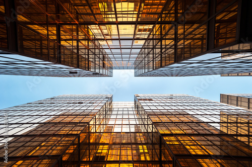 Symmetrical mirrored office buildings, Hong Kong