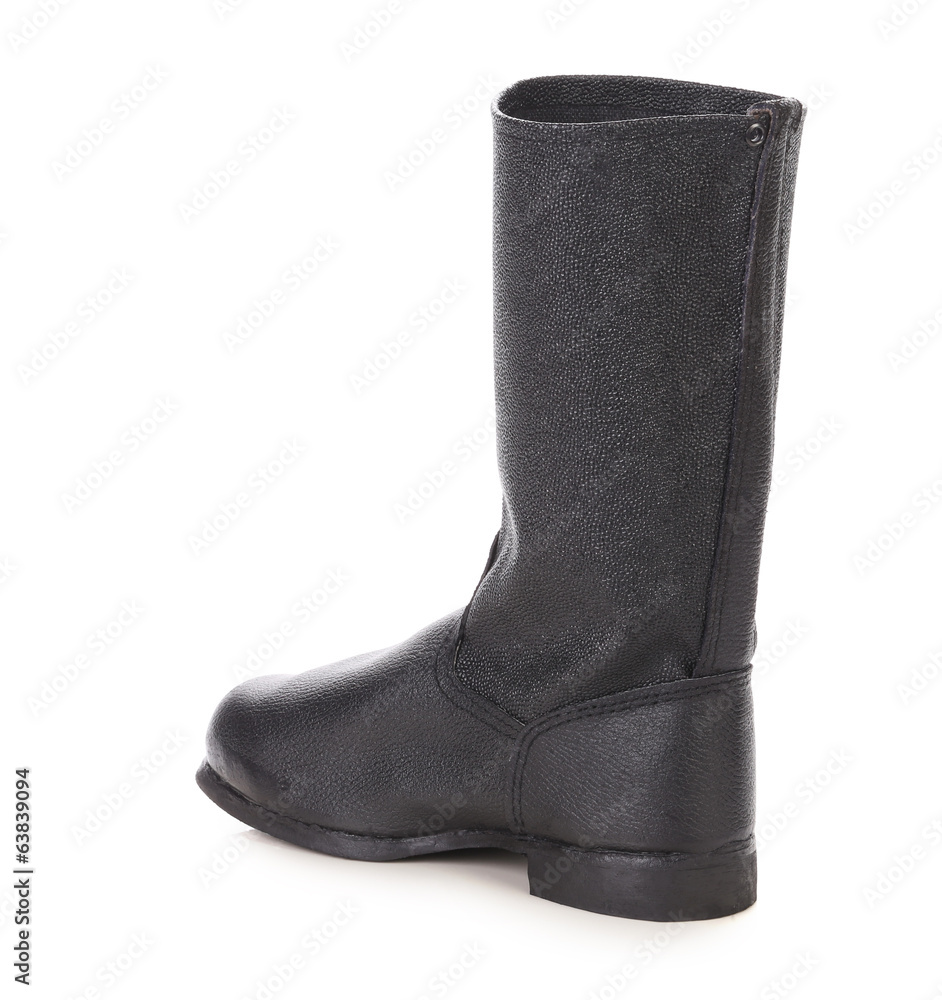 Black leather boot. Black leather boot.