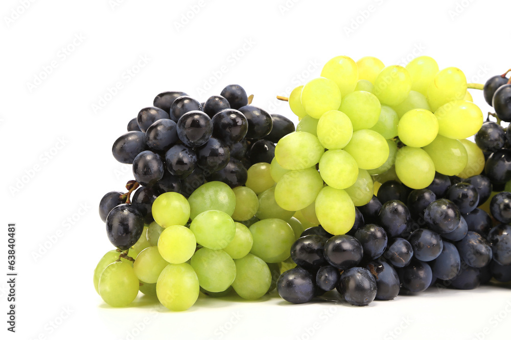 Bunch of white and black grapes.