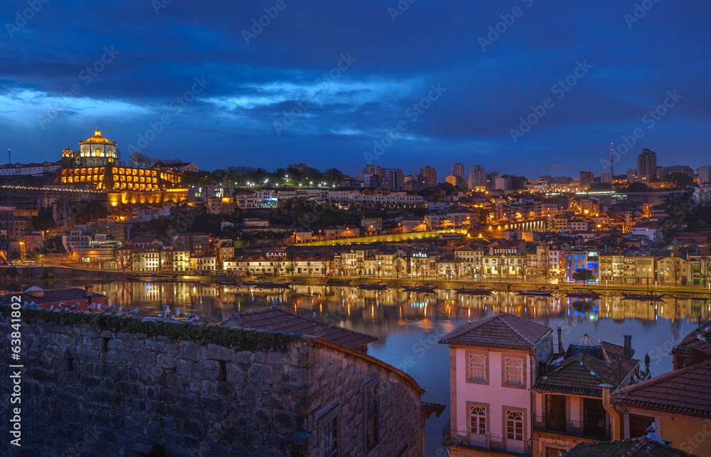 Night panorama of Porto and Vila Nova de Gaia, Portugal
