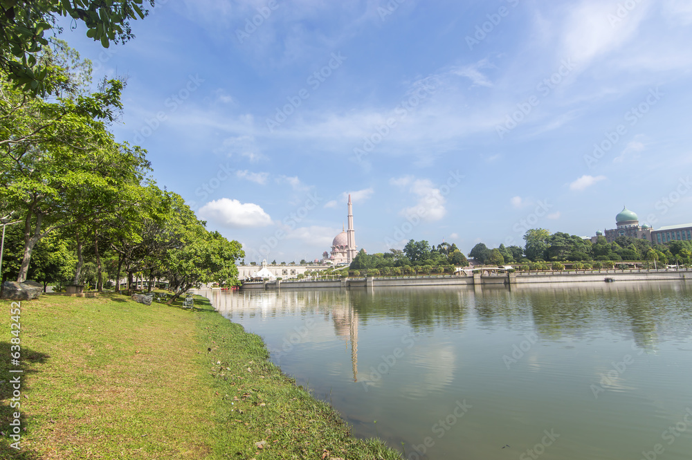 Garden river facing to mosque view with blue skies