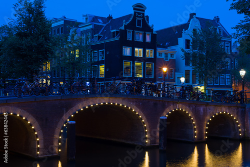 Amsterdam bridge at black night