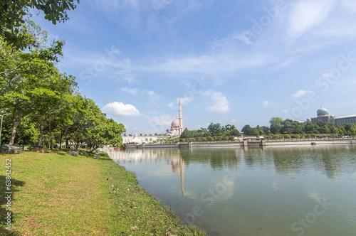 Garden river facing to mosque view with blue skies