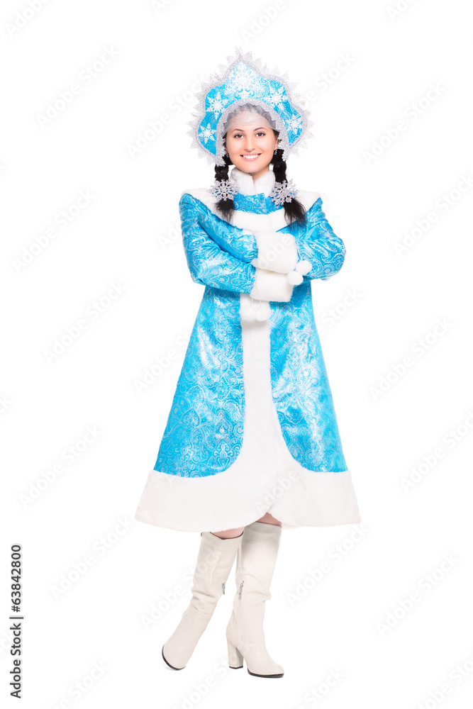 Young brunette wearing like snow maiden