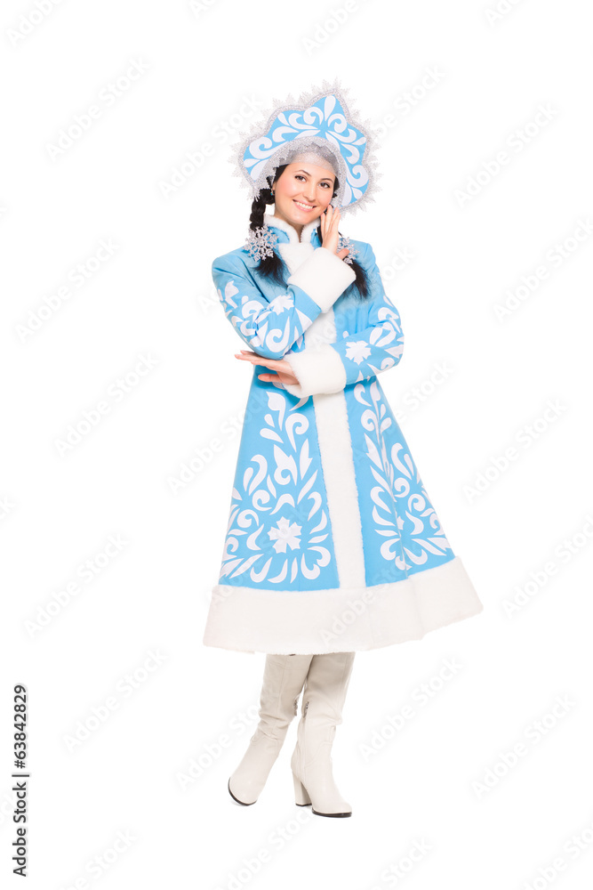 Nice brunette in snow maiden costume