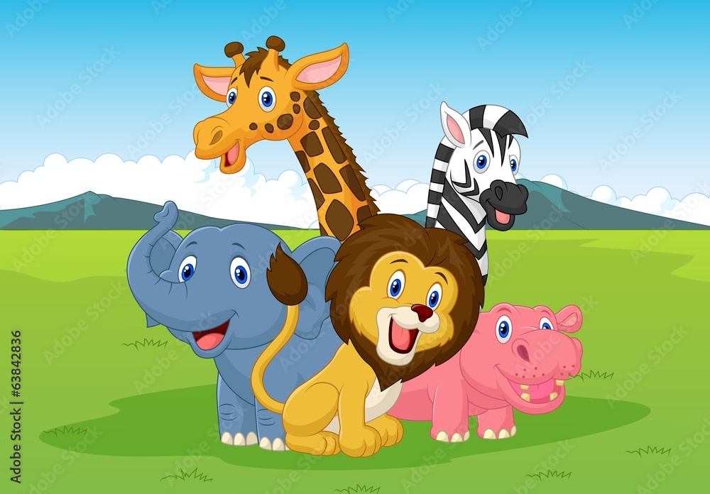 Fototapeta Szczęśliwy kreskówka safari zwierząt