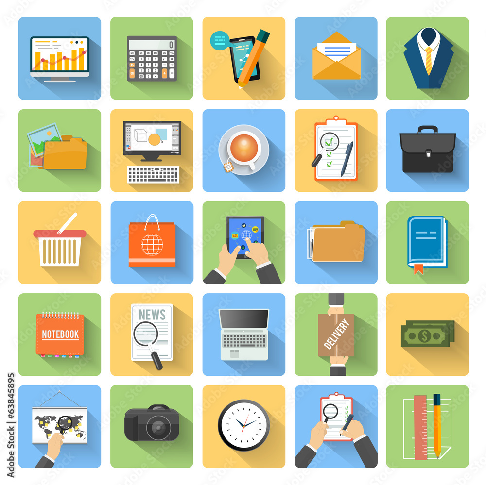 Business, office and marketing items icons. - obrazy, fototapety, plakaty 