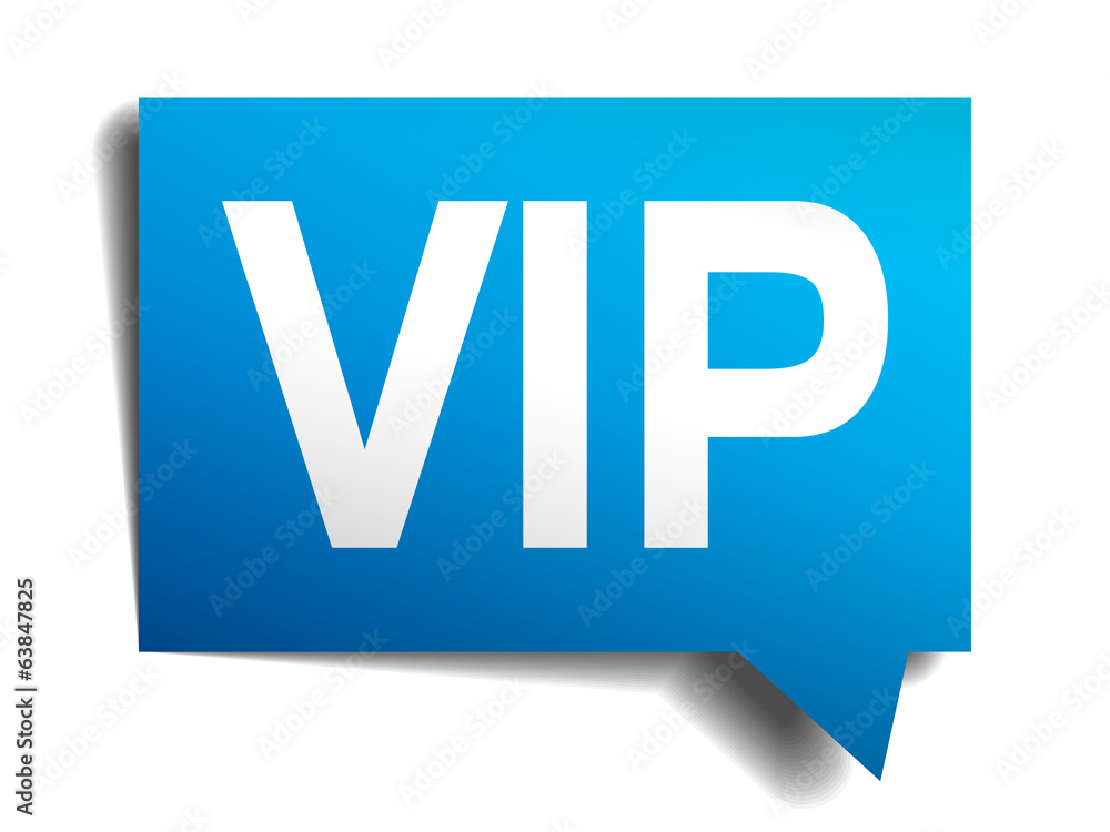 Vip blue 3d realistic paper speech bubble isolated on white Vip blue 3d realistic paper speech bubble isolated on white