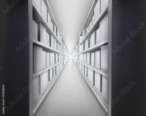 Many boxes in warehouse. Vector illustration.