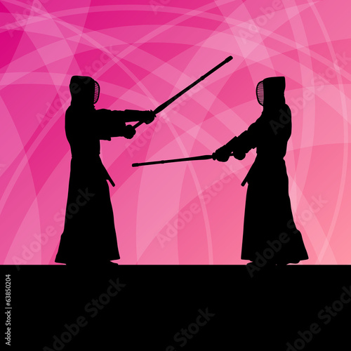 Active japanese kendo sword martial arts fighters sport silhouet