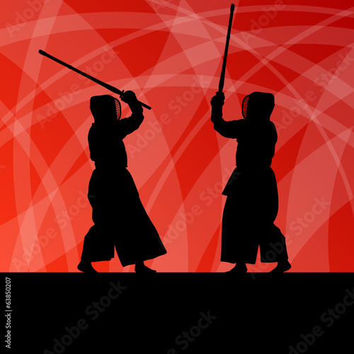 Active japanese kendo sword martial arts fighters sport silhouet