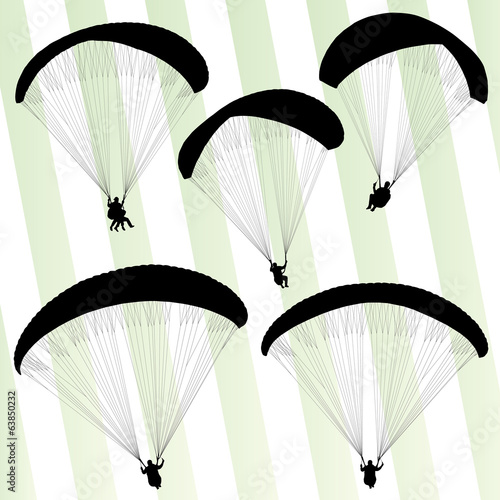 Paragliding active sport background set vector