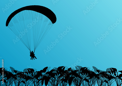 Paragliding active sport background landscape concept vector wit