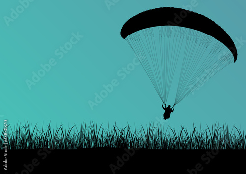 Paragliding active sport background landscape concept vector wit