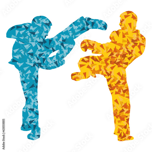 Active taekwondo martial arts fighters combat fighting and kicki