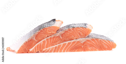 Fresh uncooked red fish fillet slices.