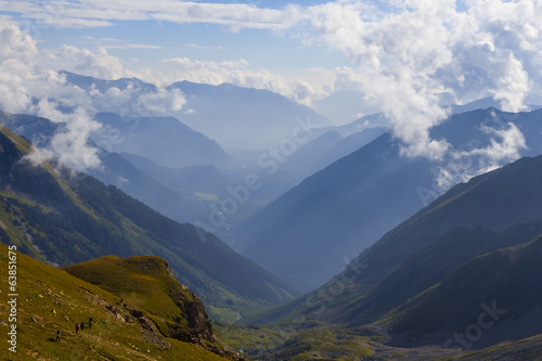 blue mountain valley in a mist