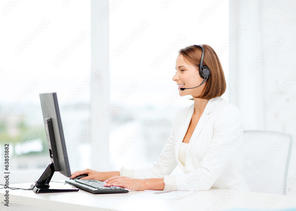 friendly female helpline operator with computer friendly female helpline operator with computer