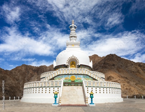 Tall Shanti Stupa near Leh - Jammu and Kashmir - Ladakh - India photo