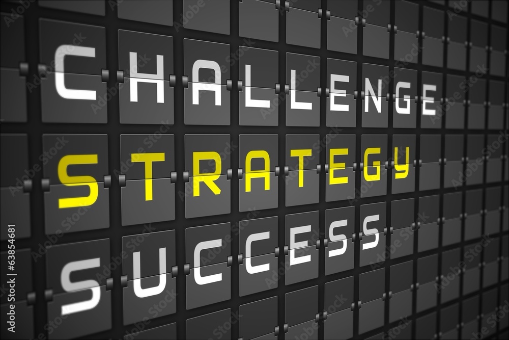 Strategy buzzwords on black mechanical board Strategy buzzwords on black mechanical board