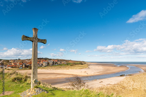 Alnmouth beach with wooden cross