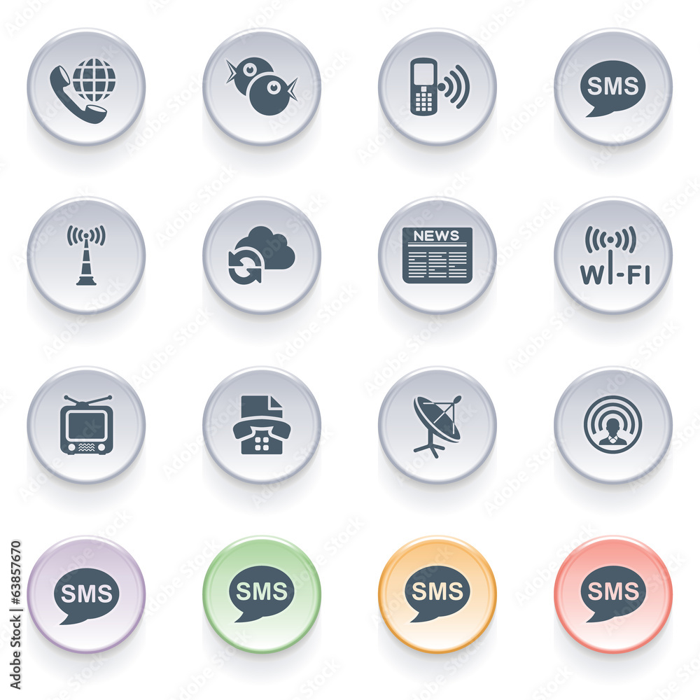Communication icons on color buttons.