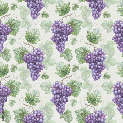 Seamless pattern with watercolor illustration of grapes