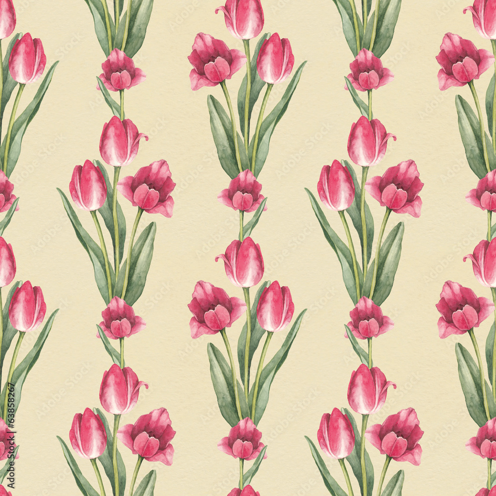 Tulip flowers illustration. Watercolor seamless pattern Tulip flowers illustration. Watercolor seamless pattern