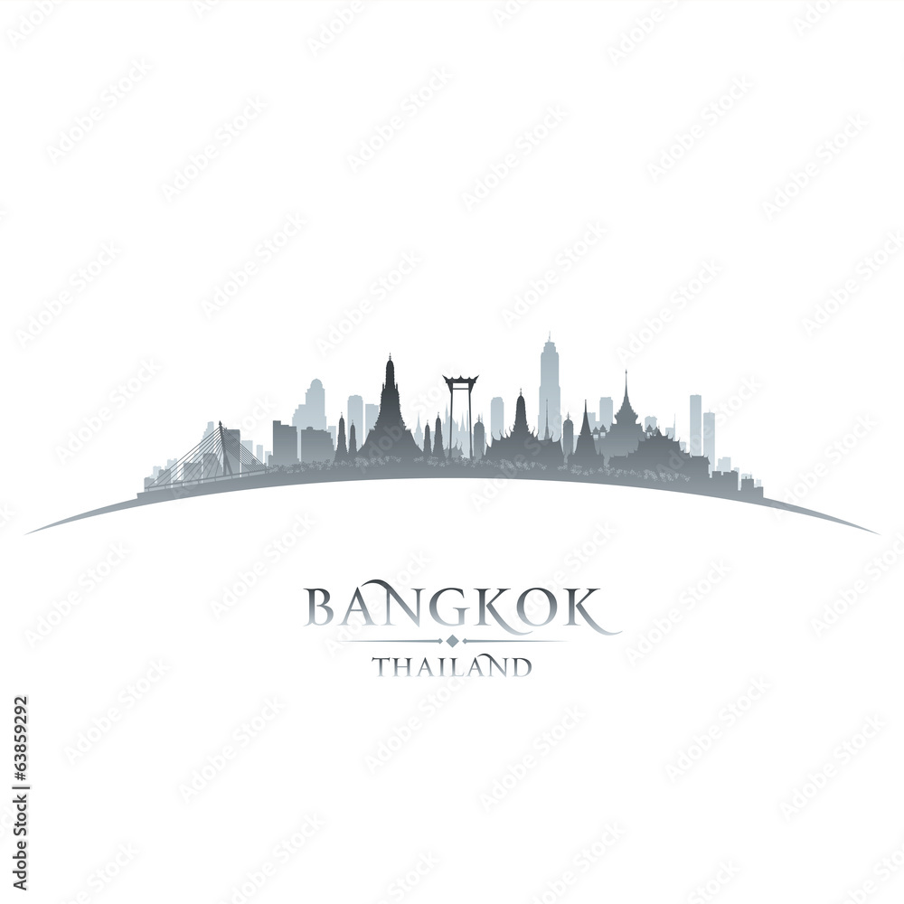 Fototapeta premium Bangkok Thailand city skyline silhouette white background