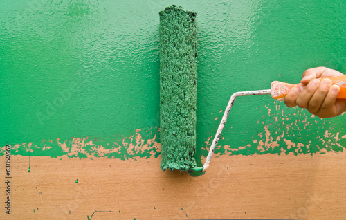 .Green paint roller