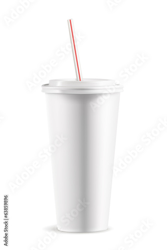 White paper cup with lid, detailed vector illustration