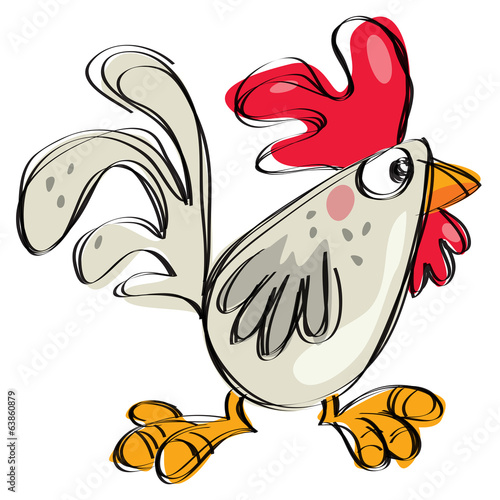 Cartoon baby rooster naive childish drawing style isolated white