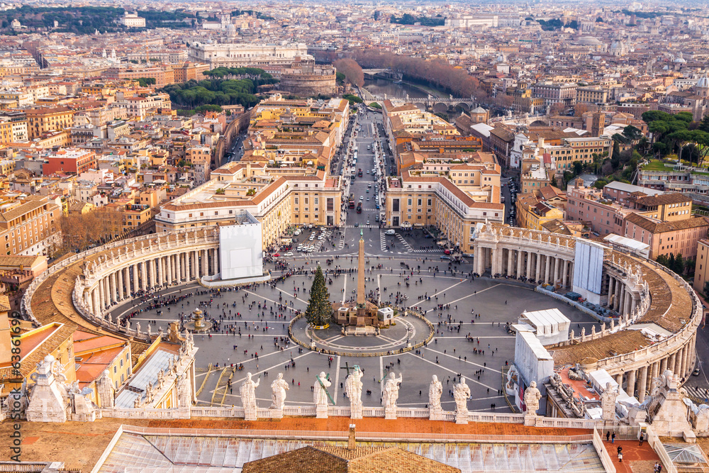 Saint Peter's Square in Vatican and aerial view of Rome