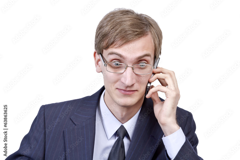 Very surprised by the news by phone businessman Very surprised by the news by phone businessman